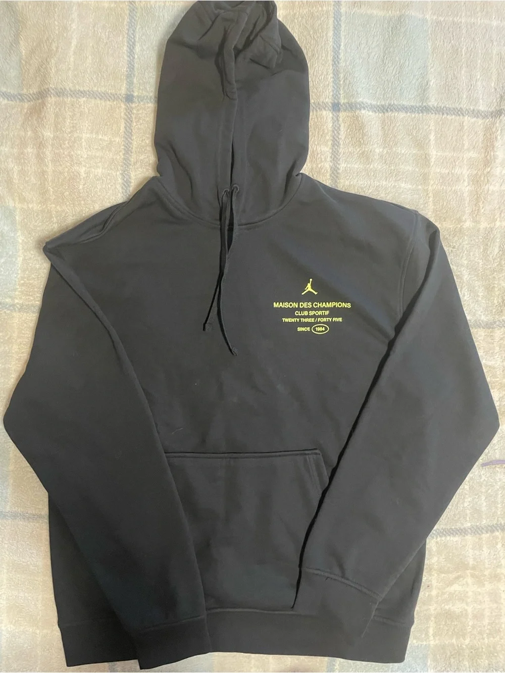 Nike Black Hoodie with Yellow Chest Graphic - Maison Des Champions